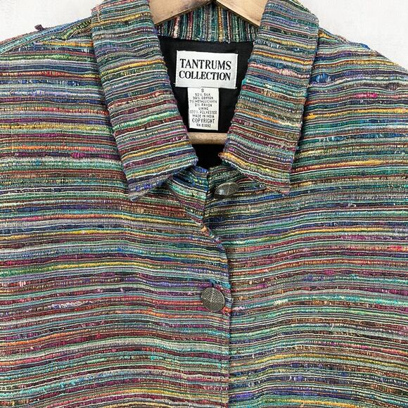 VTG Tantrums Collection Metallic Jacket Womens Small Silk Blend Textured Rainbow - Picture 2 of 9